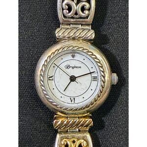 Brighton Camden Women Watch Silver Gold Two Tone Scroll Links Leather Band Works